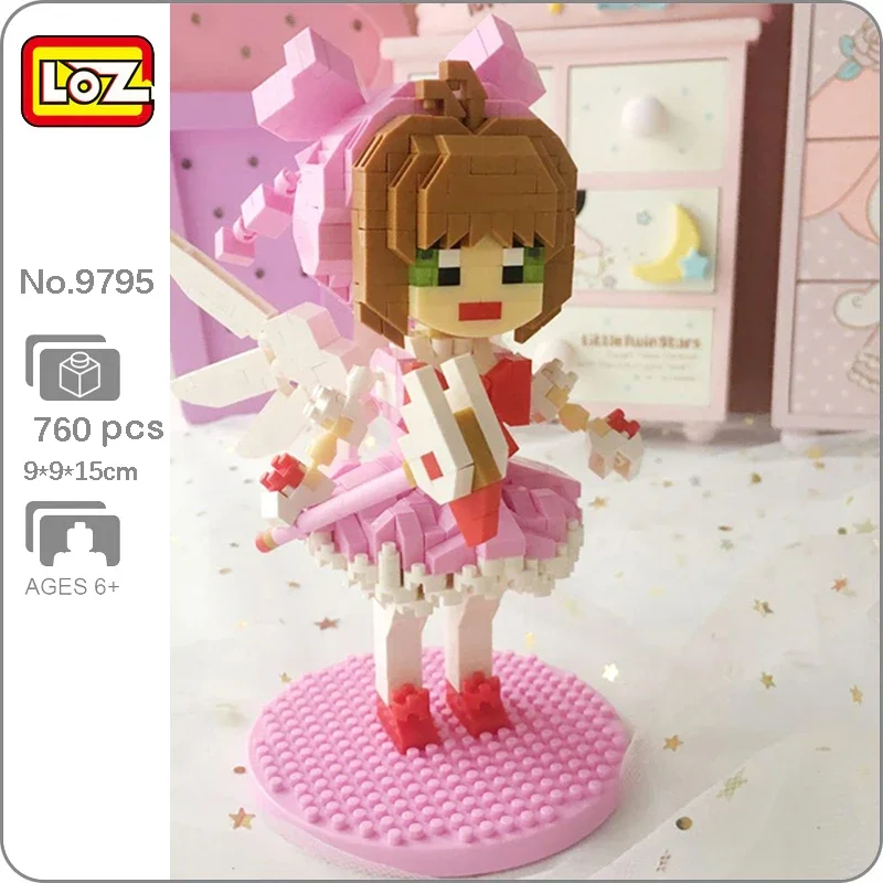LOZ 9795 Anime Card Captor Kinomoto Sakura Magic Girl Wand Doll