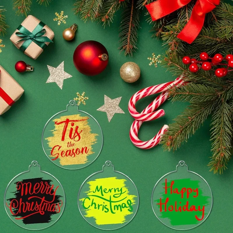 10/5Pcs Christmas Acrylic Circles Discs Clear Blanks Xmas Tree Hanging Ornaments Keychain Charms Bauble New Year Decor for Home