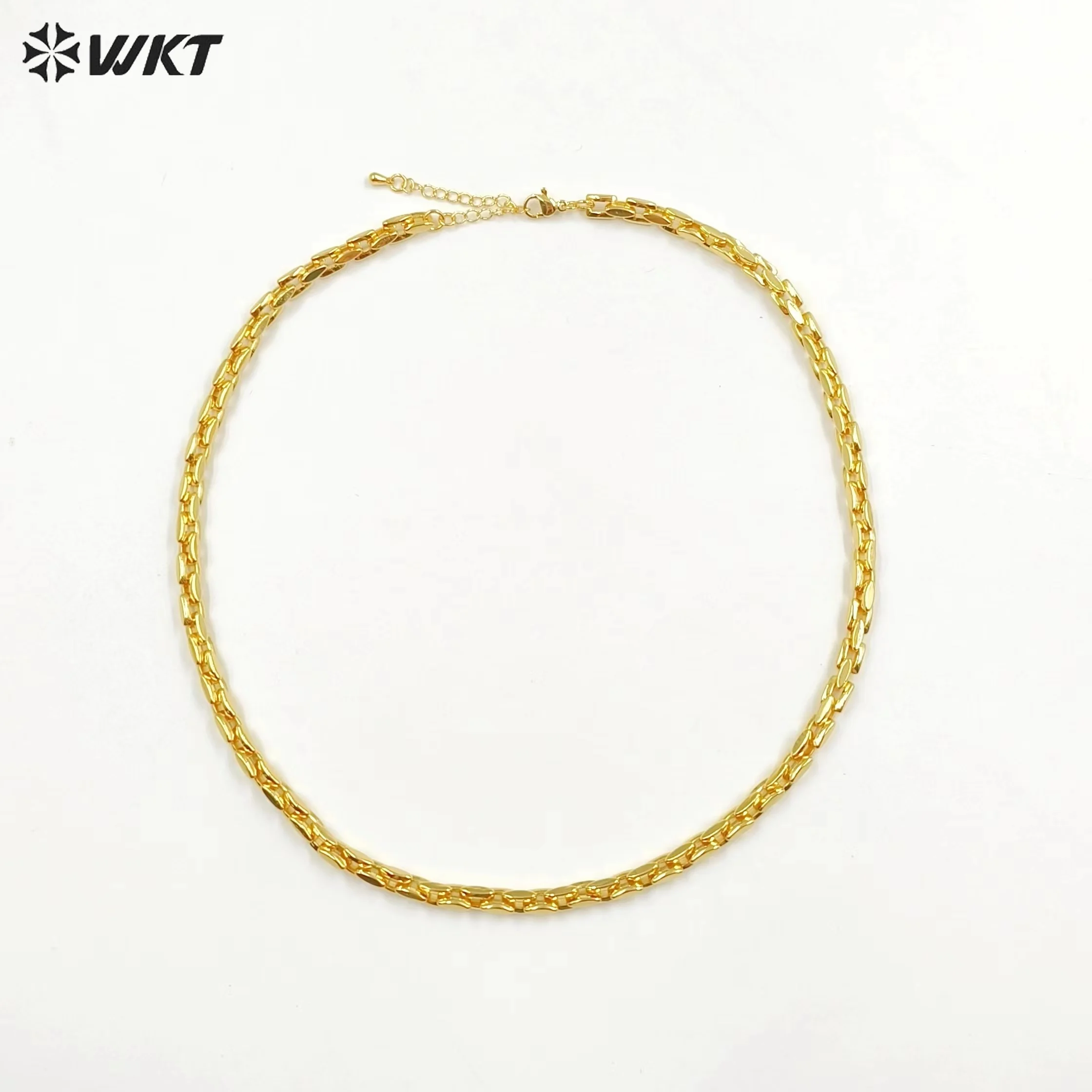 

WT-BFN023 WKT Vintage Gold Tone Solid Metal Collar Chain Gold Plated Choker Necklace Hip-hop Punk Necklace for Men Women