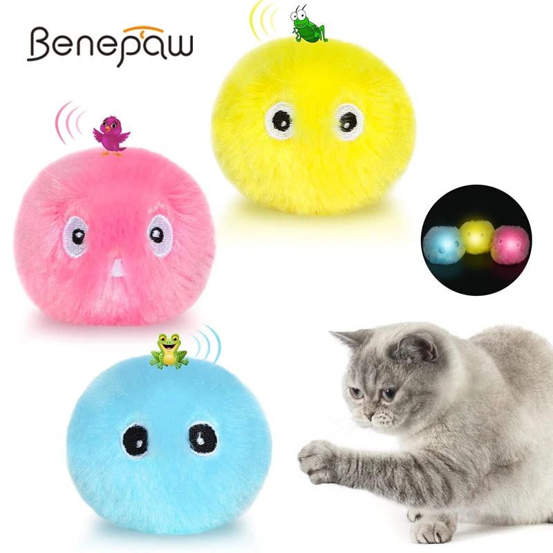 Benepaw Fluffy Pet Ball Safe Plush Chirping Cat Toys Interactive Kitten Kicker Suoni Animali Realistici Kitty Esercizio Giocattoli