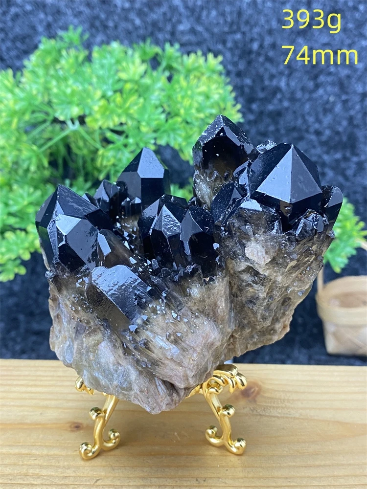 Description Picture 5 of itemNatural Mineral Black Crystal Pineapple Crystal Healing Aura Mineral Specimens Home Decoration Crafts Holiday Gifts + Shelf