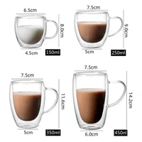 4 Sizes Heat Resistant Clear Double Wall High Borosilicate Glass Mug with Handle Coffee Milk Juice Water Cup Espresso Shot Glass 4