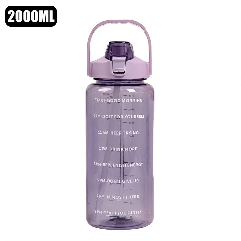 Large 2-Liter Portable Water Bottle with Straw - Durable Plastic Sports and Fitness Cup