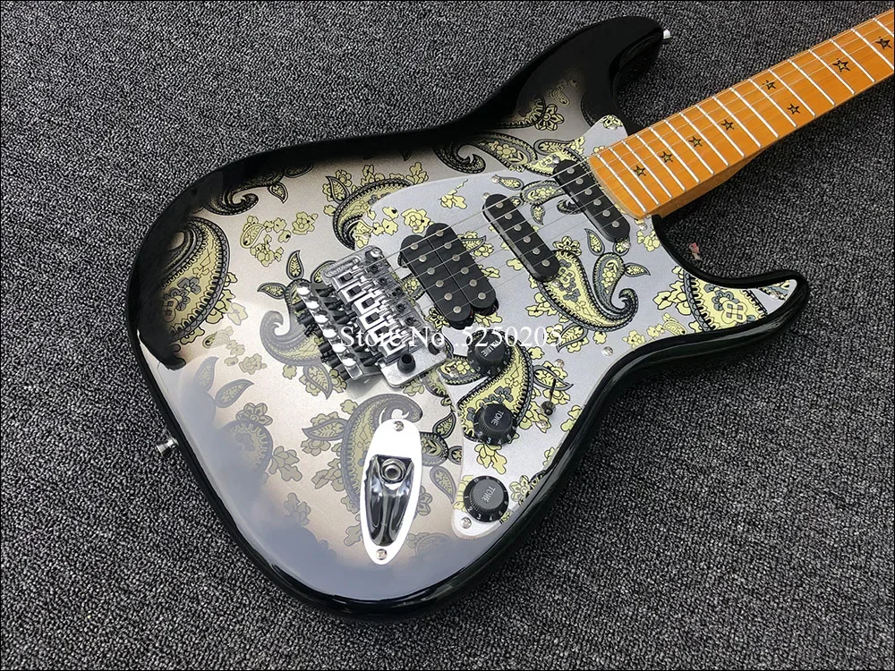 

Richie Sambora Signature ST 1996 Black Paisley Electric Guitar Paisley Pickguard, Floyd Rose Tremolo, SSH Pickups, Star Inlay