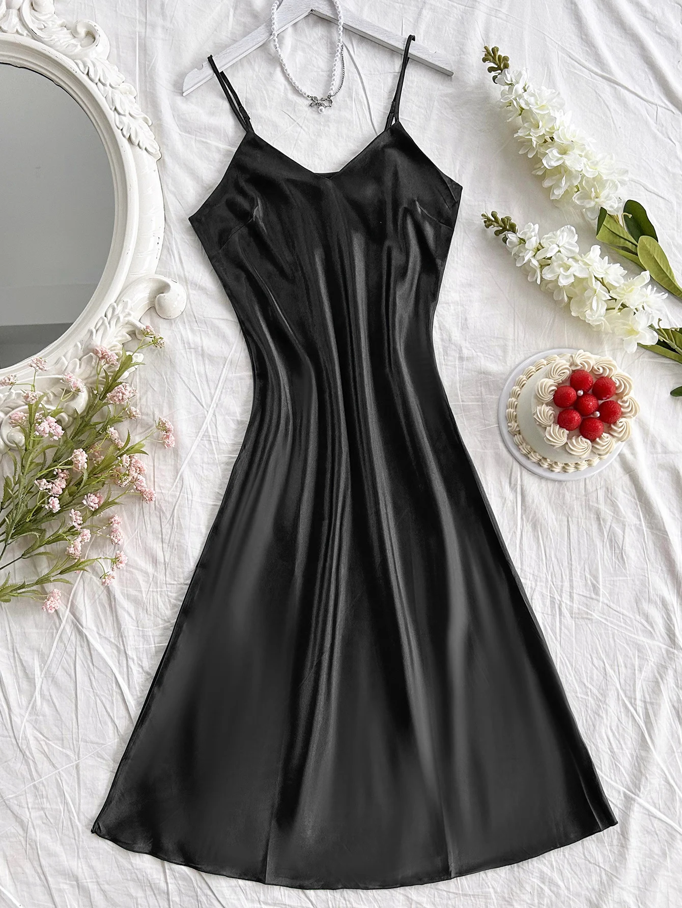 Elegant Women's Nightdress Sexy Comfortable Long Slip Dress Solid Color Pajamas For Women