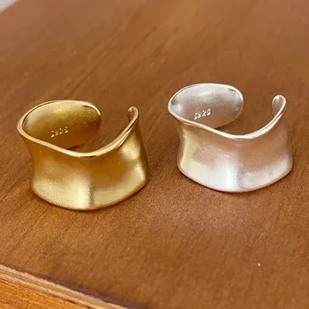 Anelli in argento sterling 925 per donna Semplice ed elegante aperto vintage in oro ampio anello piatto regalo di gioielli ipoallergenici