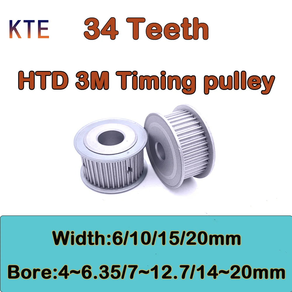 34 Teeth HTD 3M Timing Pulley Bore 4/5/6/6.35/7/8/10/11/12/12.7/14/15/16/17/18/19/20mm 3M Timing Pulley Belt Width 6/10/15/20mm