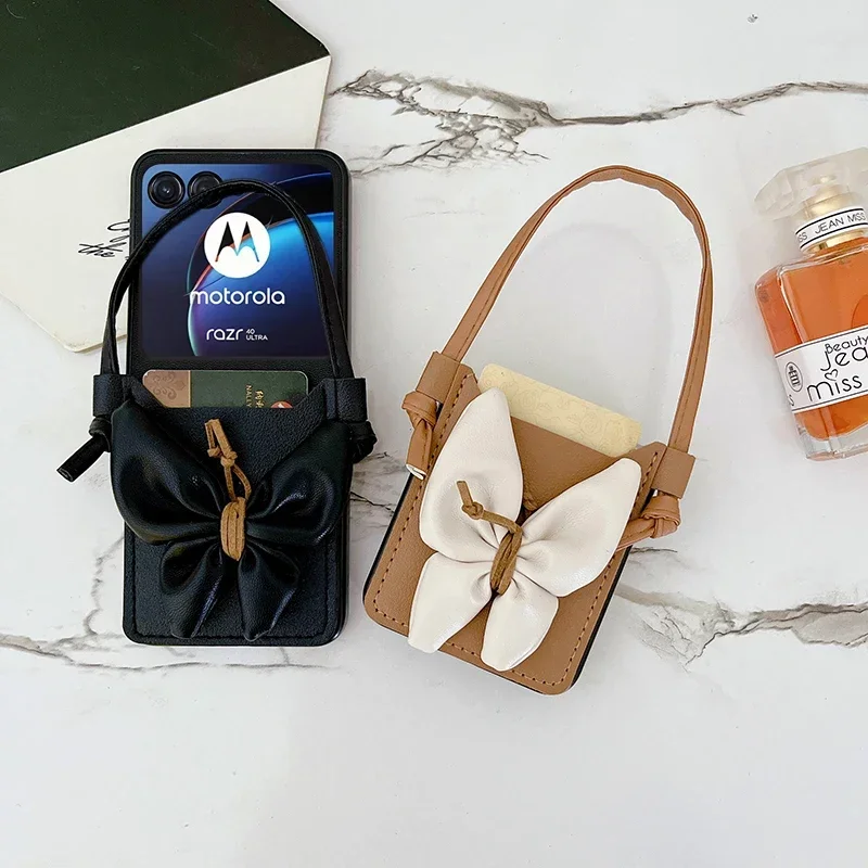 Stylish Butterfly Cardholder Crossbody Phone Case with Pearl Chain