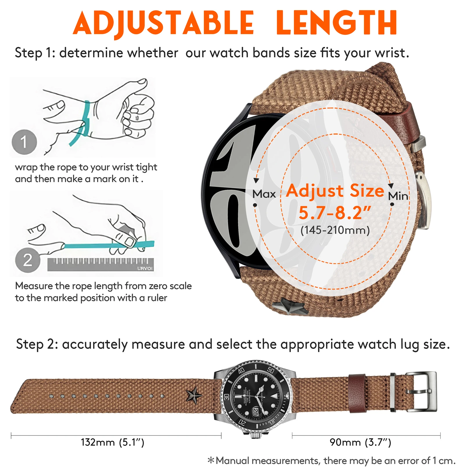 Hemsut Vintage-Style Quick Release Military Canvas Watch Band
