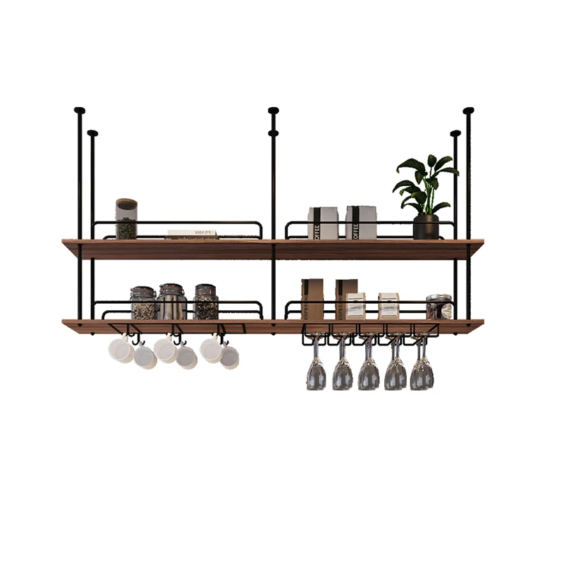 Metal solid wood rack Bar counter Bar cabinet Hanging hanger Wine rack Wine glass cabinet