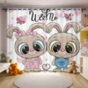 2 Pieces Easter Bunny Cartoon Printed Curtains Bedroom Living Room Dining Room Holiday Decorative Curtains Kids Gifts 1