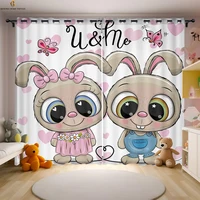 2 Pieces Easter Bunny Cartoon Printed Curtains Bedroom Living Room Dining Room Holiday Decorative Curtains Kids Gifts 1