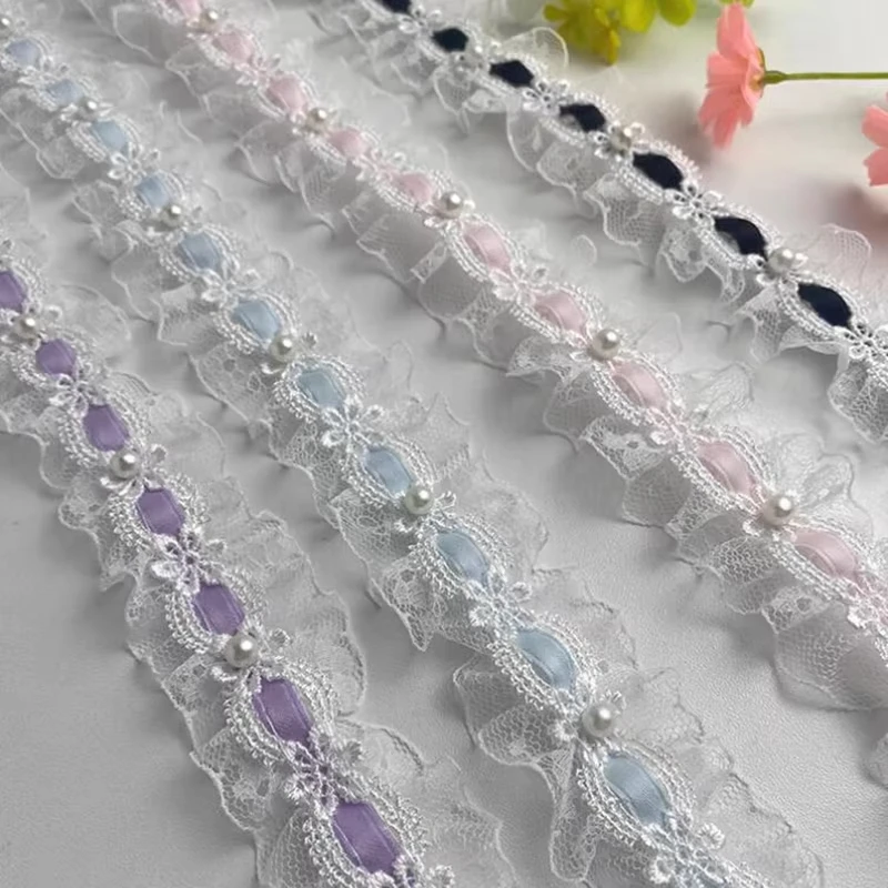 5/10 Yards Lolita Weißer Spitzenbesatz Lvory Bead Rüschen Spitzenstoff Einfassung Satinband DIY Kleidung Kleid Dekoration Zubehör – Detail 1