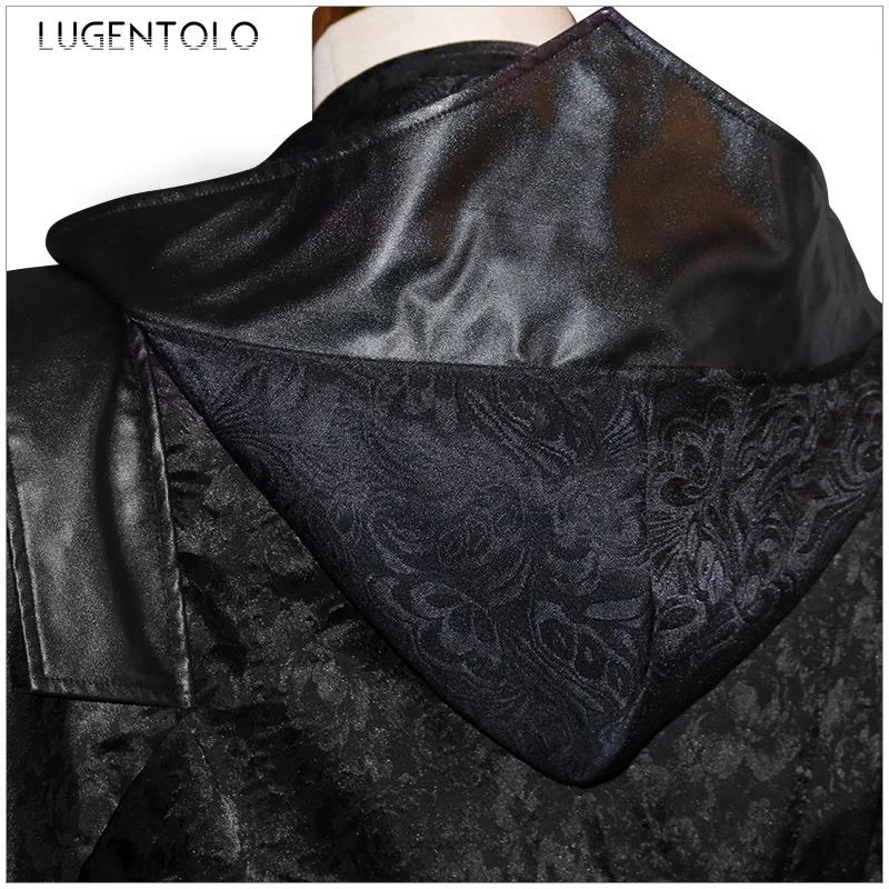Men Medieval Gothic Long Jacket Punk Military Cloak Cape Coat Hooded Retro Costume Party Zipper Stand Collar Trench Black Cloth