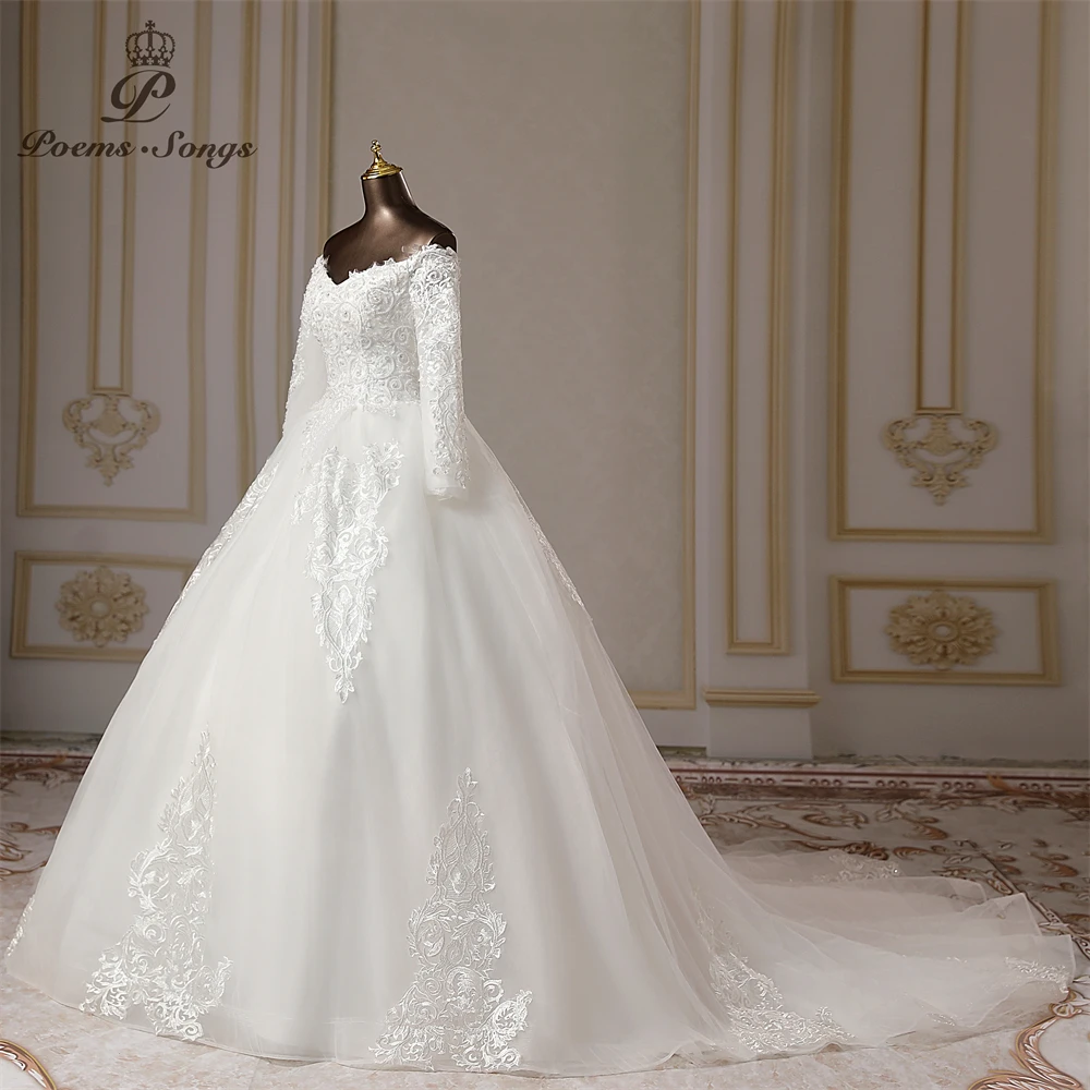 Customized Boat-neck long sleeve wedding dress wedding party dress marriage dress robe de mariee vestidos de novia wedding gowns 4