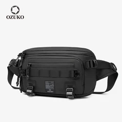OZUKO Men Waterproof Waist Bag Fashion Outdoor Sports Chest Bags Tactical Fanny Pack for Male Teenager Crossbody Sling Bag New