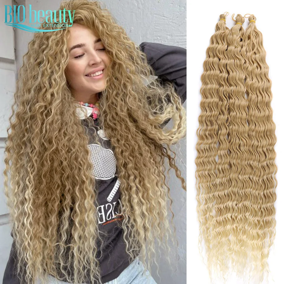 

30Inch Deep Wave Crochet Braiding Hair Extension Curl Water Weave Wavy Twist Curly Synthetic Ombre Blonde Black Hair For Woman