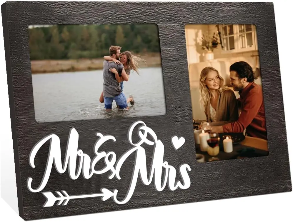 1 Pc Picture Frame Christmas Gifts 4x6 Inch Two Photos Mr and Mrs Double Frame Hold 3D Photo Frame Wood Wall Fram