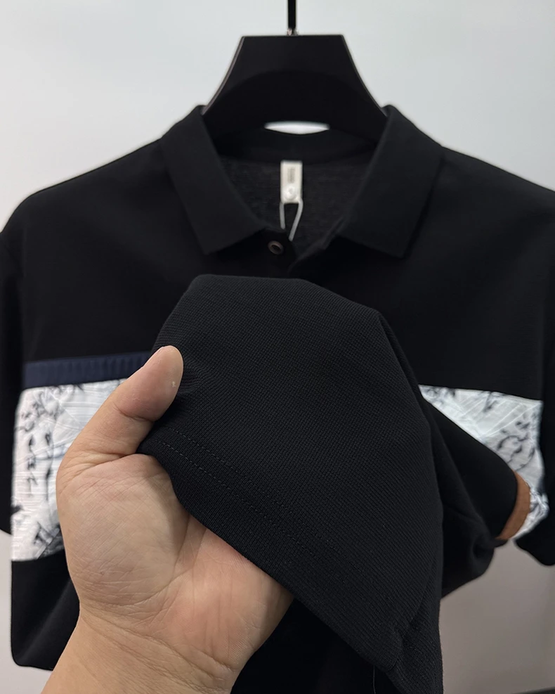 High quality fashion men's short sleeve polo shirt trend personalized patchwork stripes luxury comfortable lightweight T-shirt 17 S8eae25fc0ed44b84b3d5cddde8a7eecer