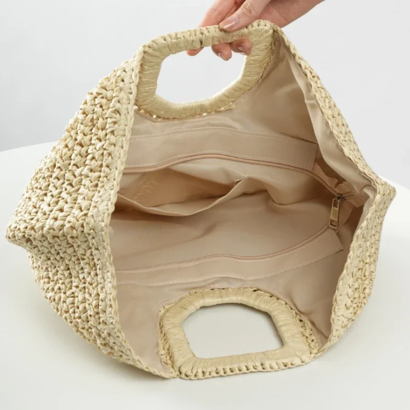 Travel Big Basket Summer Straw Woven Basket Handbag Fashion Ladies Large Capacity Straw Beach Bag Handmade Handbags Purse