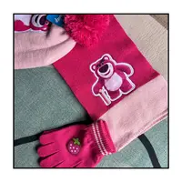 Autumn Winter Children Hat Classics Huggin' Bear Cartoon Scarf Hat Glove  Lotso Warm knitted hat Girl Cap Child Christmas Hat 5
