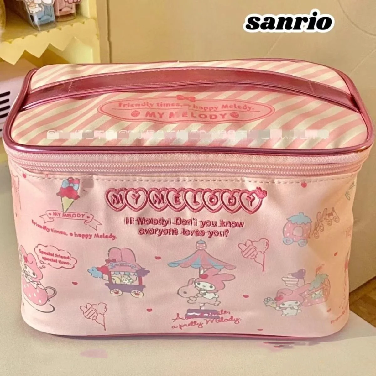 

Cute Cosmetic Cases for Girls Melody Makeup Bags Kawaii Pink Anime Large Capacity Travel Toiletry Storage Bag