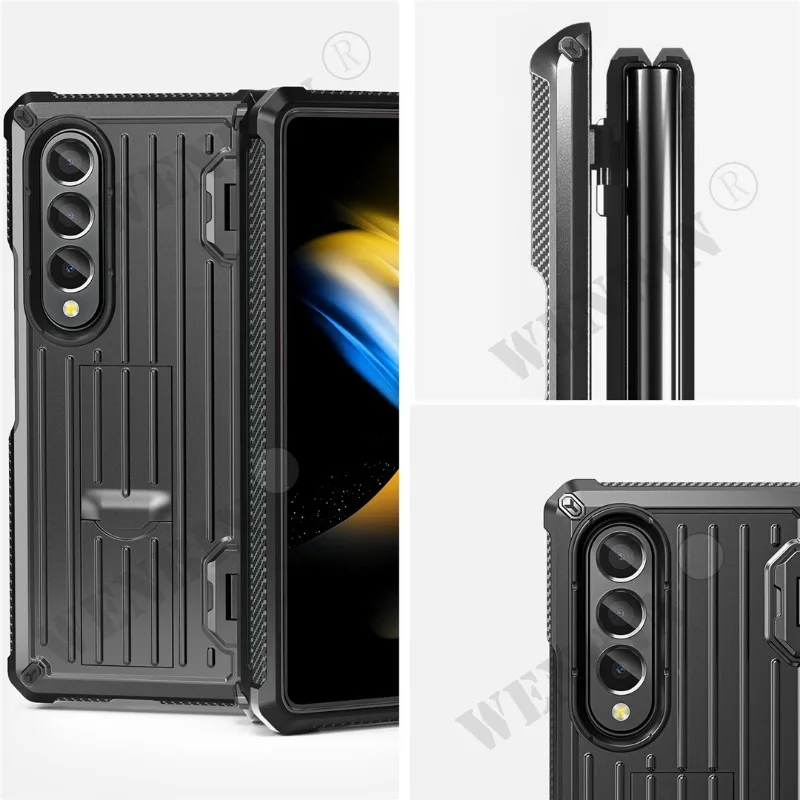 Case For Samsung Z Fold 5 4 3 Magnetic Hinge Slide Pen Slot Stand Case Built in Film Armor Bracket Cover