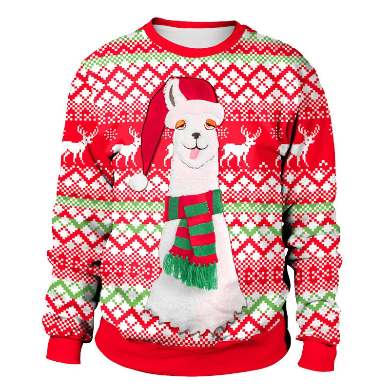 Christmas Sweater Ugly 3D Print Jumper Men Women Christmas Elf Snowflake Tacky Top Alpaca Pullover Holiday Party Xmas Sweatshirt tacky knit blue white contrast color crew neck unisex men and women graphic snowman check these snowballs ugly christmas sweater