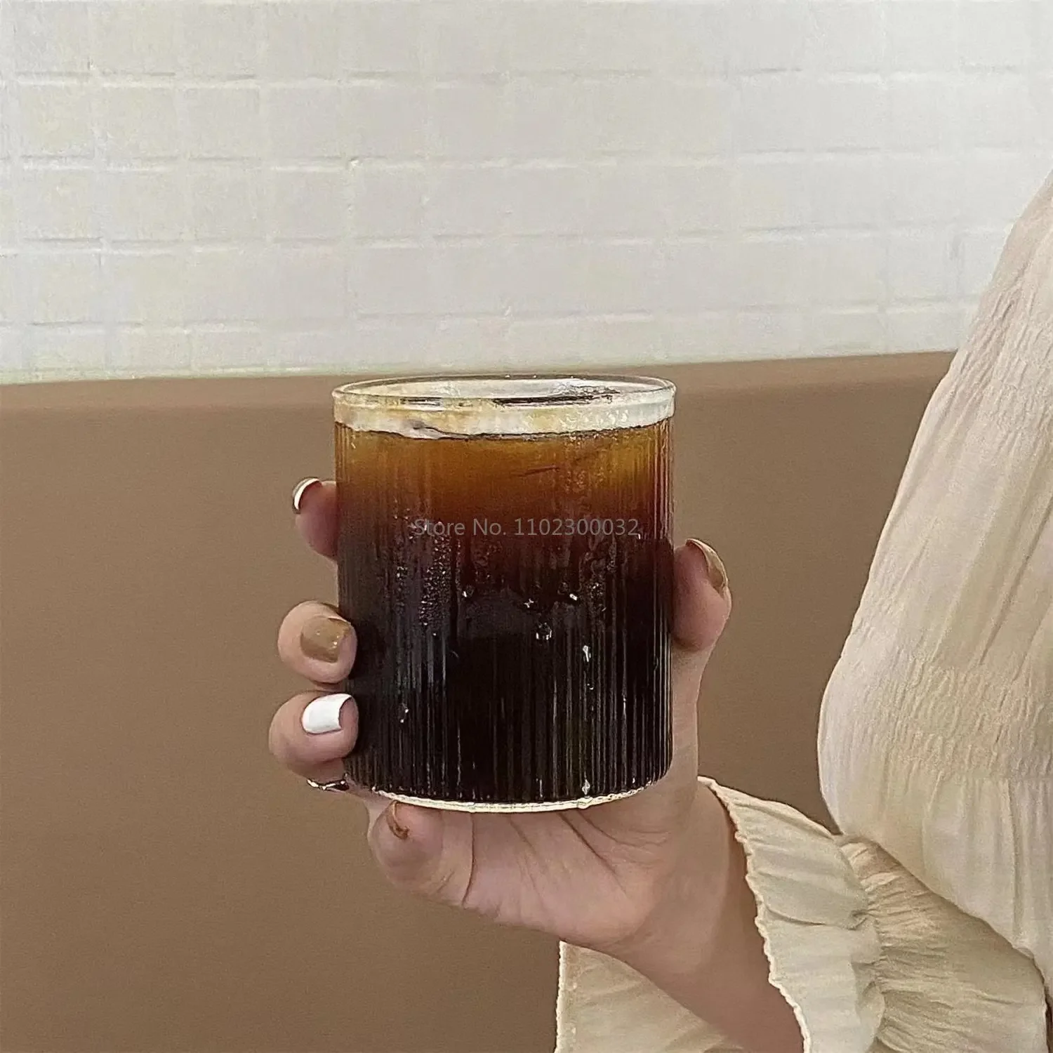 Glass Cup 4Style Heat-Resistant Rib Coffee Glass Water Cups Vertical Stripes Tea Mug Drinking Milk Beer Wine Juice Tumblers Set Gift
