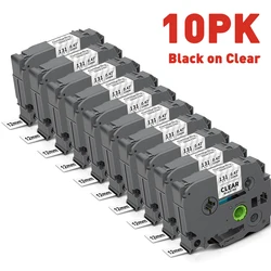 Pack of 10 Black on White Laminated Label Tapes (6/9/12mm) - 6mm (10PK Black on Clear)