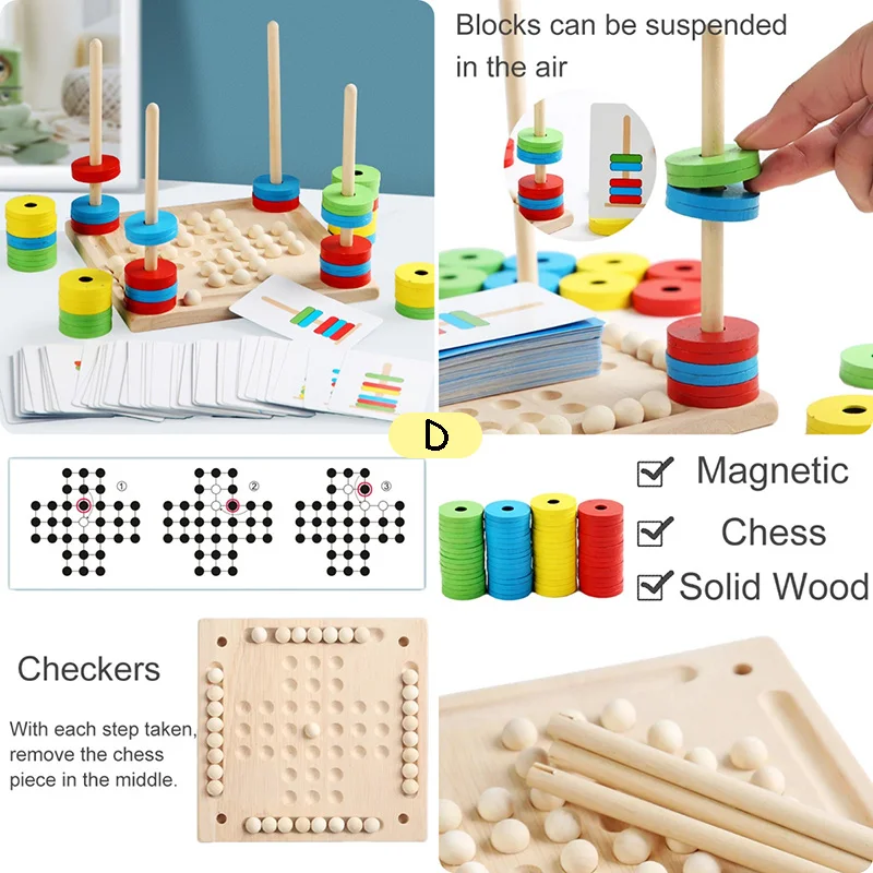 Montessori Magnetic Brain Games Children Mental Skill Toy Thinking Training Blocks Stacking Color Matching Kids Party Game