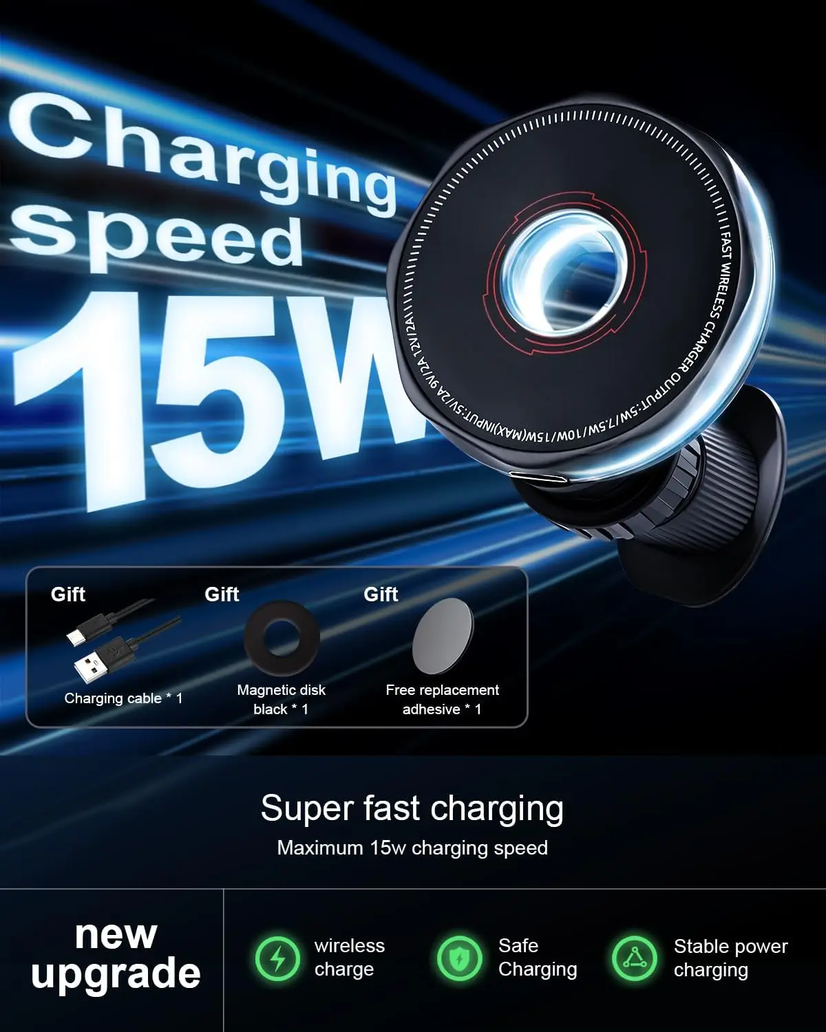 15W Wireless Car Charger Mount Air Vent Magnetic Mount for iPhone 16 Pro Max 15 14 13 12 & Samsung 360°Rotation Car Phone Holder