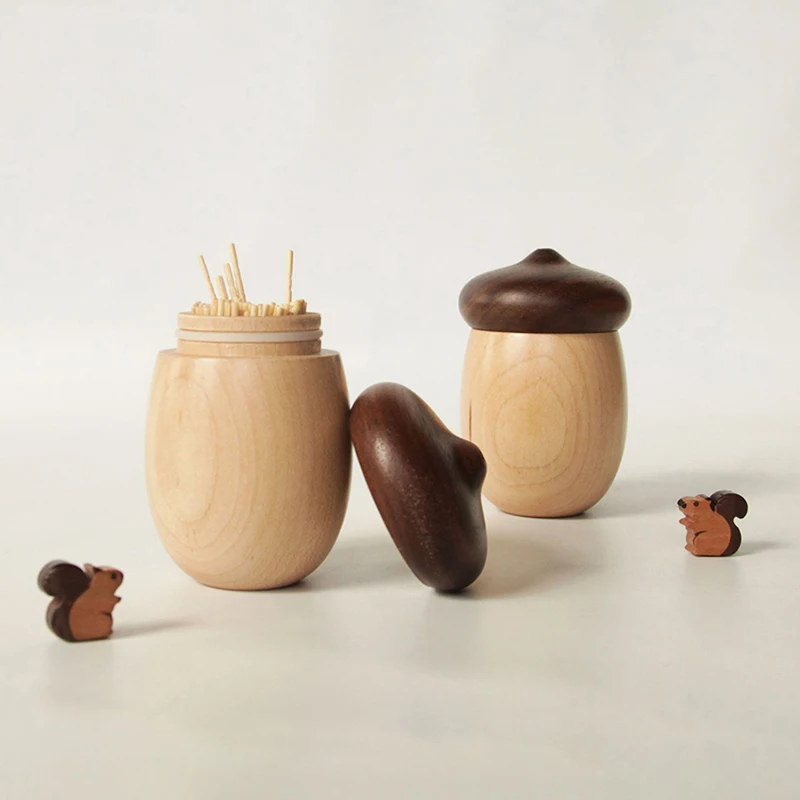 Solid Wood Toothpick Holder Cute Marshroom Shape Toothpick Holder Black