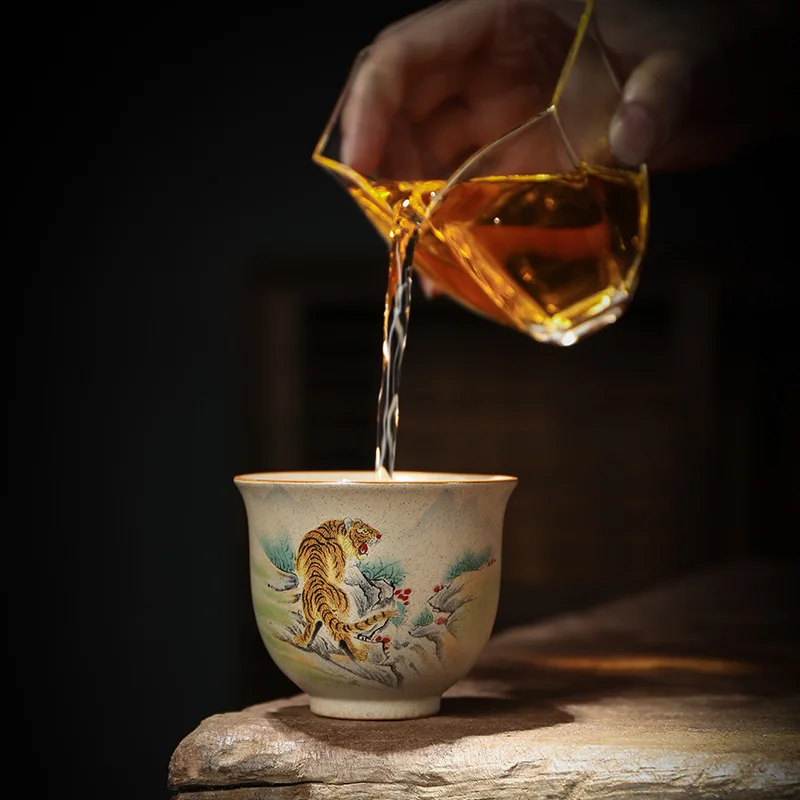 Retro Coarse Pottery Tea Ware Twelve Zodiac Teacup 130ml Chinese Kung Fu Tea Bowl Creative Animal Pattern Espresso Coffee Cup coffee cup tea cup