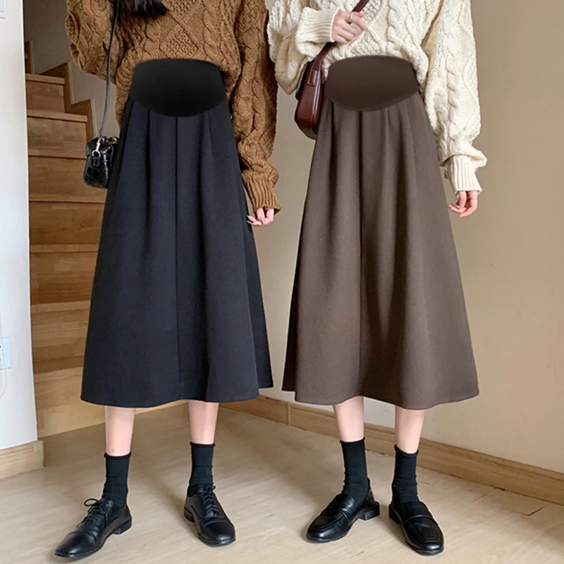 Black Coffee Fashion Maternity Belly Skirts High Waist Pregnancy Empired Skirts Long Loose Pregnant Woman A-Line Umbrella Skirt