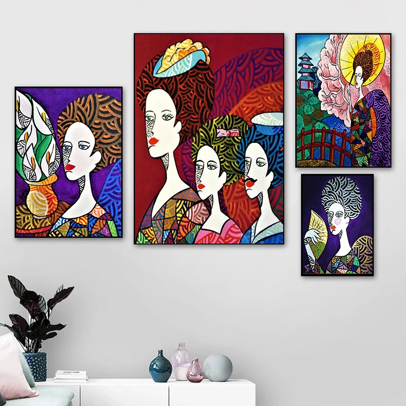 

Colorful Abstract Portrait Woman Wall Art Canvas Painting Posters and Prints Wall Art Pictures for Bedroom Decor No Frame Cuadro