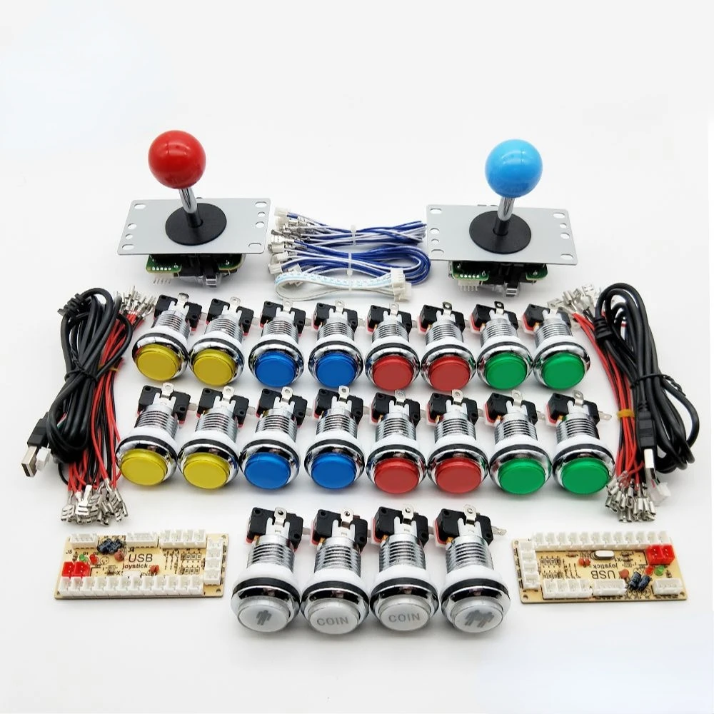 Zero Delay Arcade cabinet DIY Kit for 5V LED Chrome Push Button Copy SANWA Joystick 1 & 2 Player COIN USB to PC / Raspberry Pi for mitsubishi 2 button remote key left 434mhz copy autokeysupply akmsc403