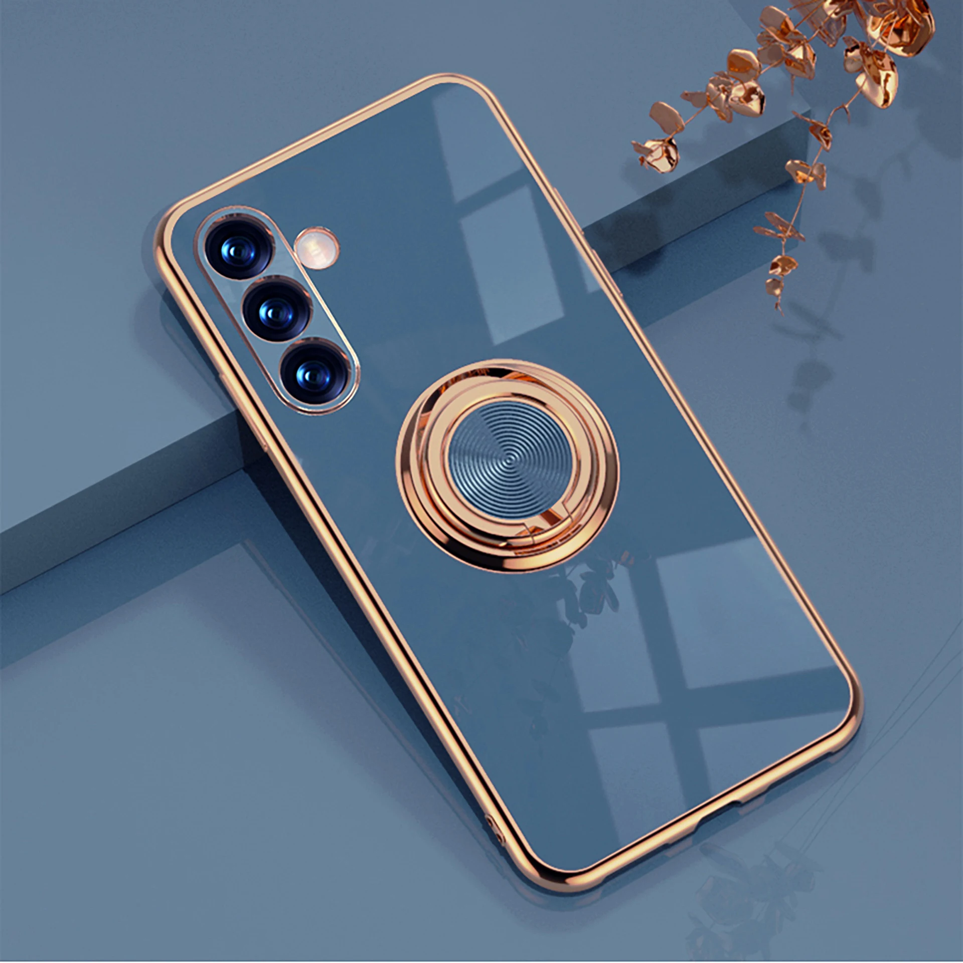 Luxury Plating Ring Holder Stand Phone Case with Back Cover