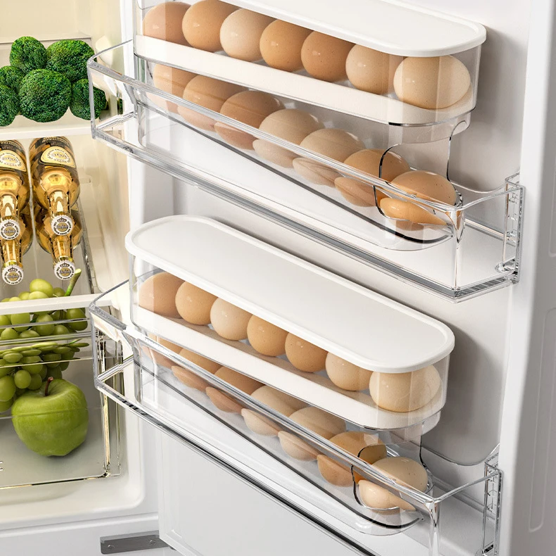 Egg Storage Box Double Layer Fridge Egg Storage Box Automatic Rolling Eggs Holder Rack Ladder Style Refrigerator Dispenser Eggs Organizer Holder