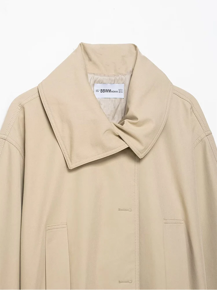 Women Lapel Belt Trench Coat Fashion Waist Cinching Long Sleeve Short Windbreaker Casual Autumn Lady Loose Commuter Outwear