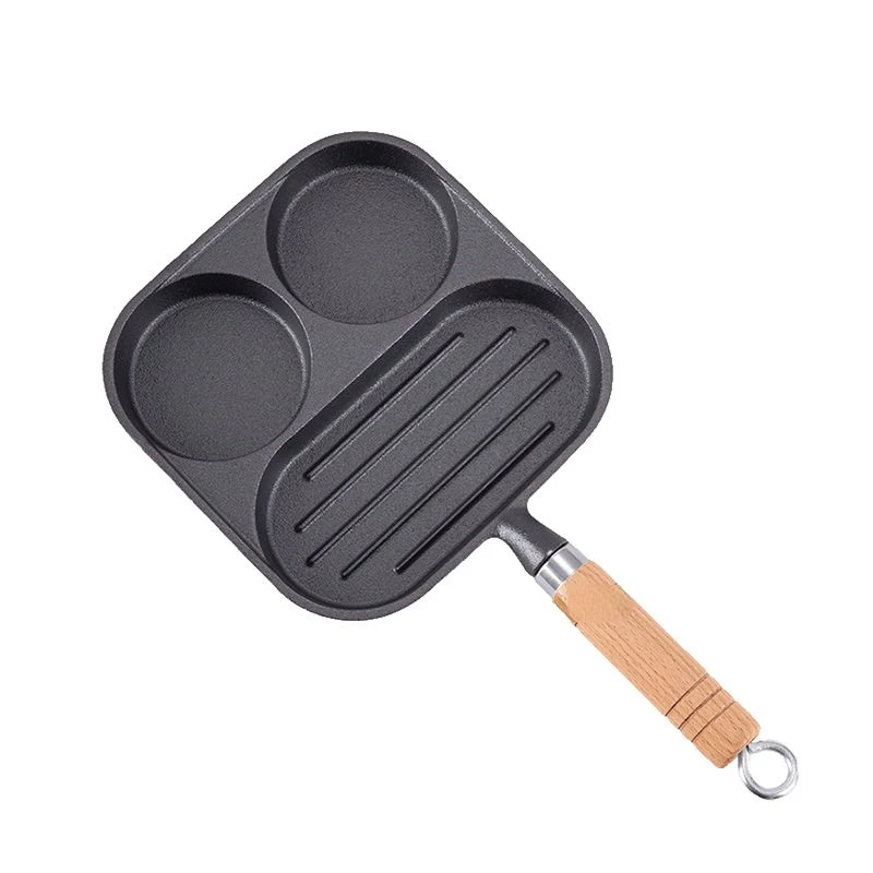 Cast Iron Frying Pan, Egg Burger Maker, 3 Section Divided Grill