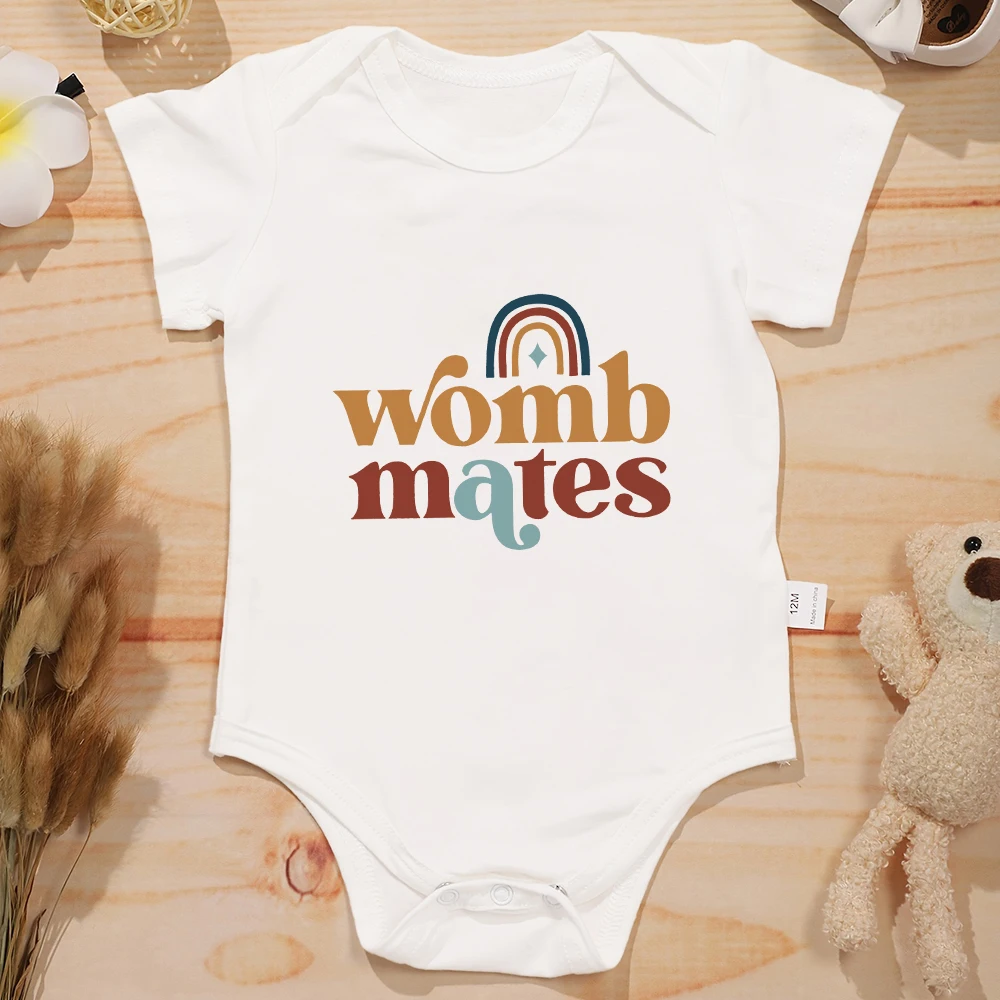 Cute Funny Twin Baby Boys Girls Clothes Womb Mates A B Fashion Newborn Onesie Pajamas Cotton Comzy Infant Outfits Bodysuits 4