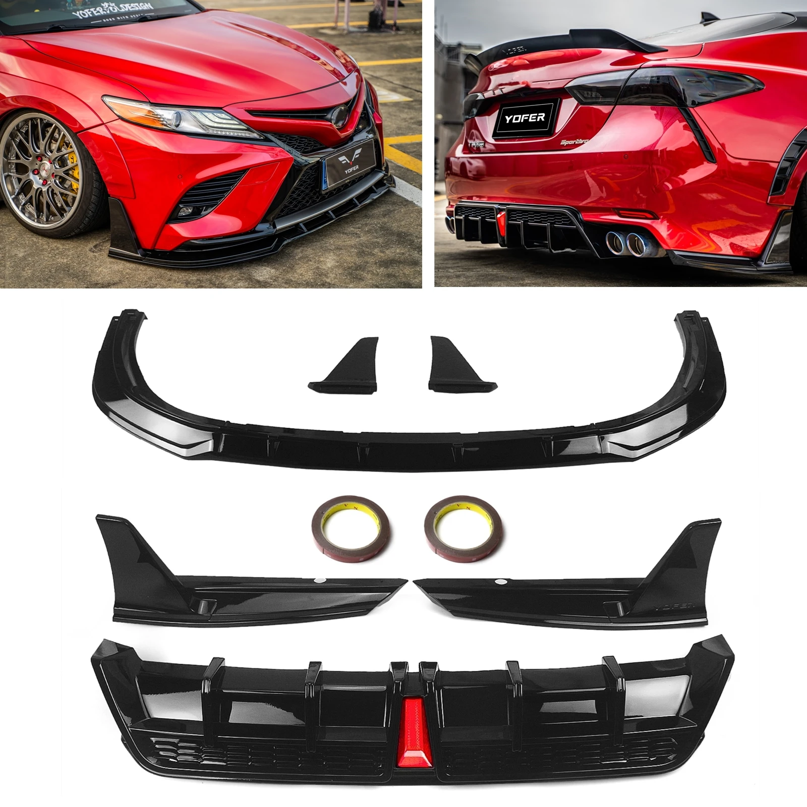 YOFER Style Car Front Spoiler Rear Diffuser Bumper Lip Splitter For 