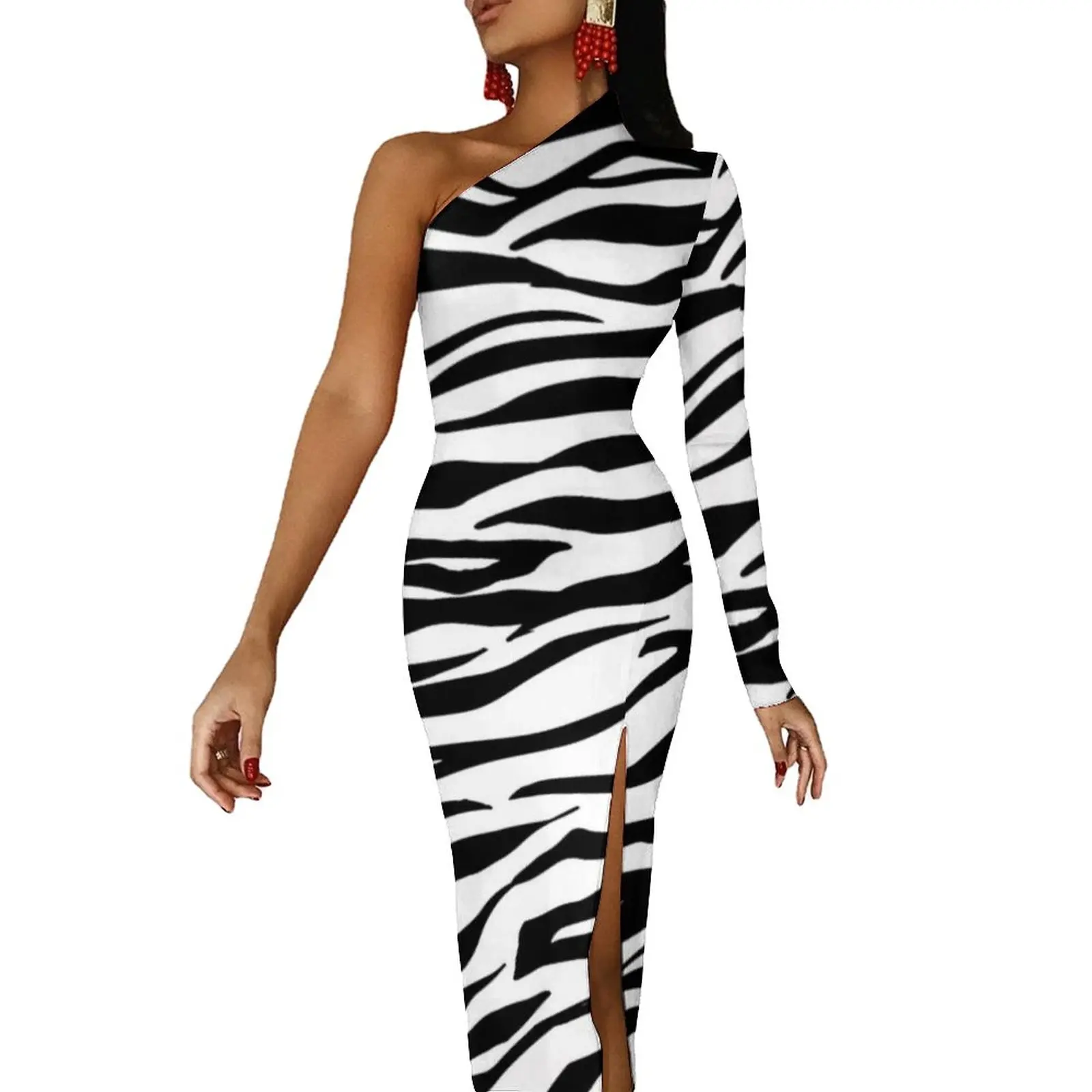 Black White Tiger Print High Slit ...