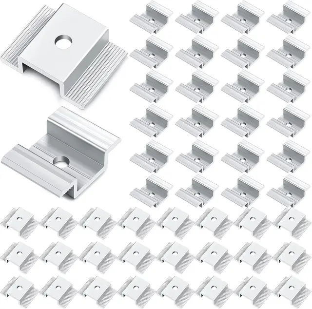 Colliers de fixation intermédiaires pour panneaux solaires 48/24/12 pièces, supports de panneaux photovoltaïques, clips solaires en aluminium pour panneaux PV, pour fixation de panneaux encadrés de 35-50 mm 1