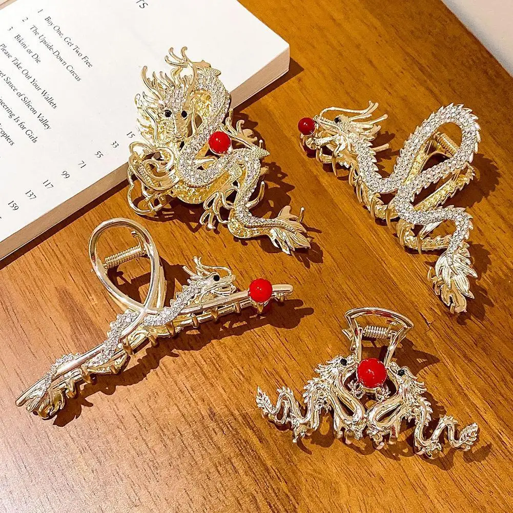 2024 New Chinese Dragon Year Hair Clips for Women Girl Rhinestone Hair Claw Spring Festival Headdress Jewelry Hair Accessoires spring summer girls sandals fashion sequins rhinestone bow girls princess shoes baby girl shoes flat heel sandals large size