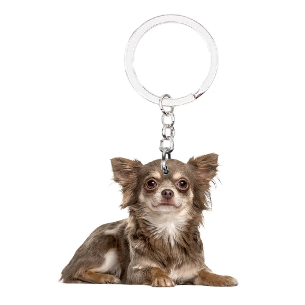 Porte-clés chien Chihuahua assis, accessoires de sac animal plat, goutte de  breloques mignonnes, Llaveros pour