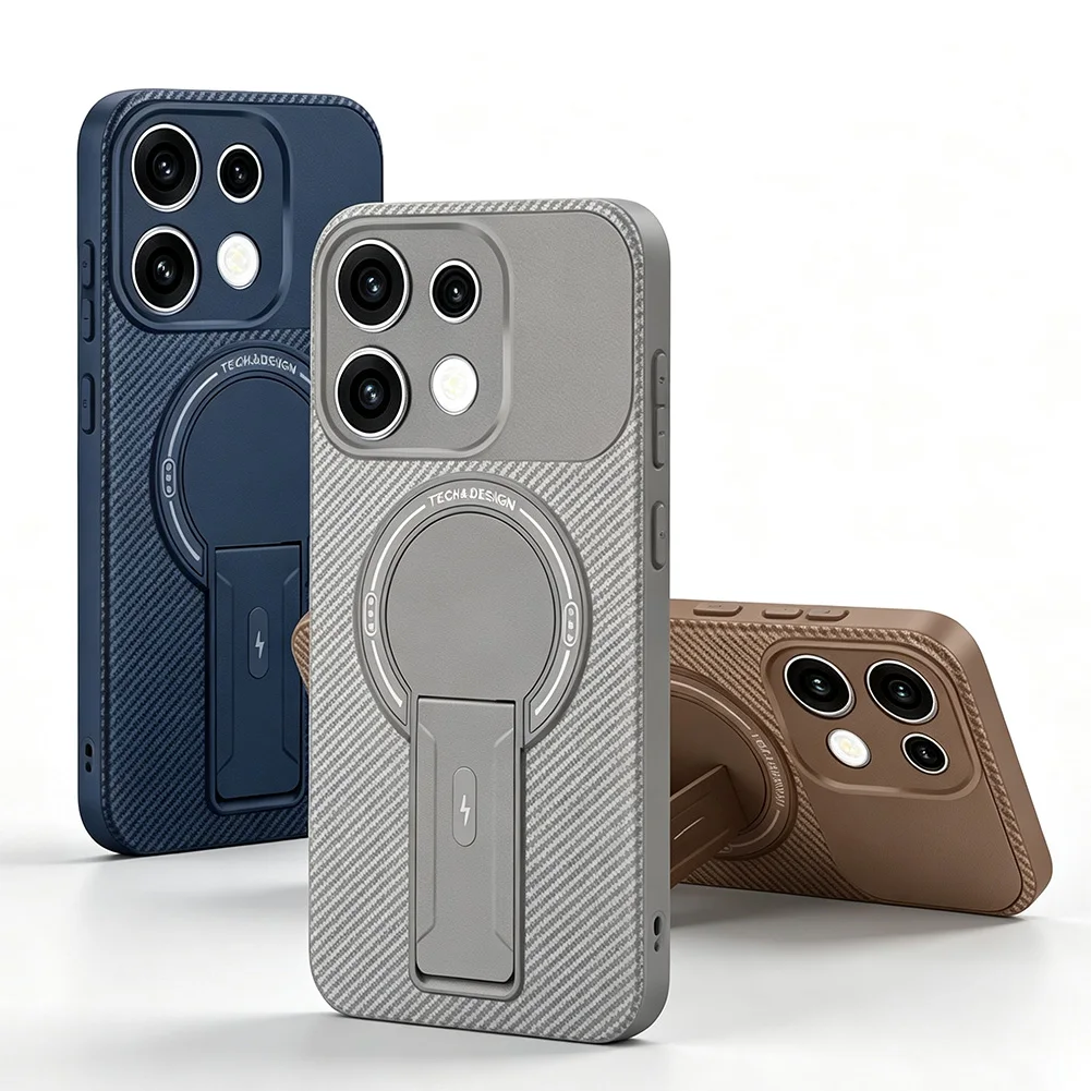 Carbon Fiber Invisible Stand Holder Magnetic Ring Protective Phone Case