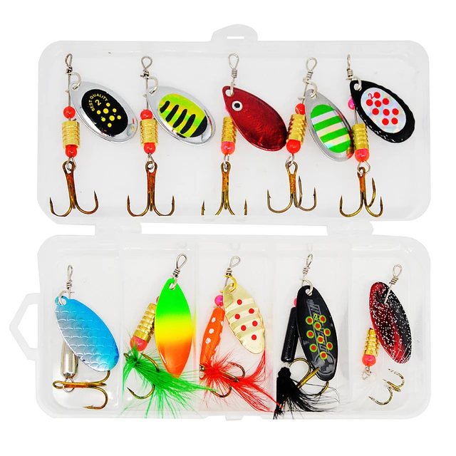 JYJ 10pcs a box 3g 4g 5g fishing jig spoon spinner lure set wobbler rattle  bait for bass ,trout and walleye - AliExpress