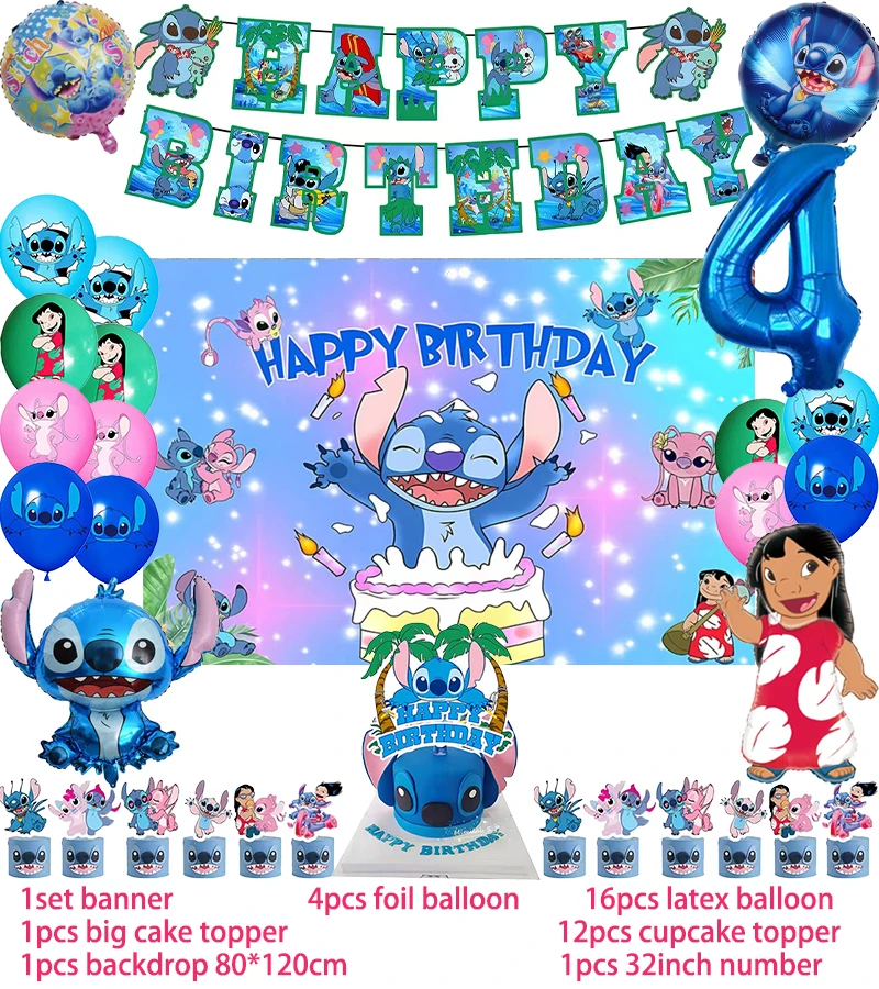 Description Picture 2 of itemLilo & Stitch Birthday Party Decoration Banner Balloon Backdrop Cake Topper Party Supplies Baby Shower